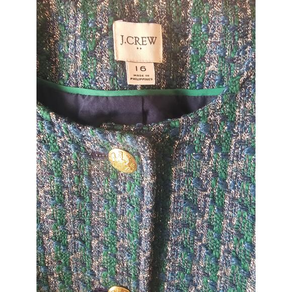 J. Crew Tweed lady jacket sz 16 green and navy blue blazer $228 - Picture 7 of 10